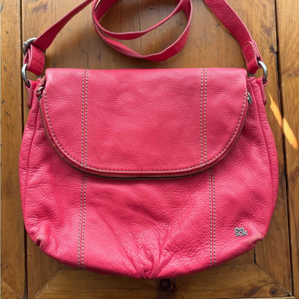 The Sak Red Crossbody Bag with Vibrant Design